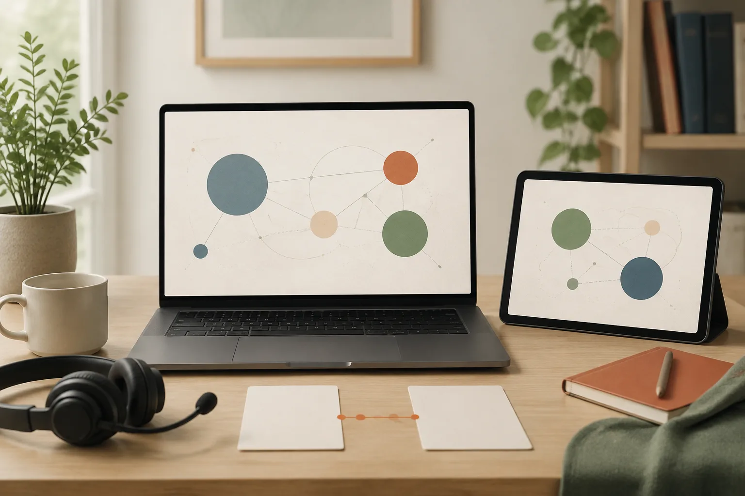 Connected laptop and tablet with headset and support pathway cards